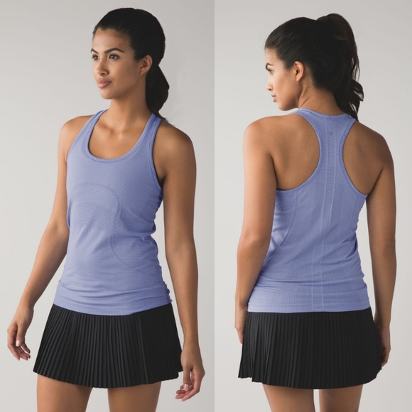 lululemon athletica Tops - Lululemon Heathered Lullaby Blue Striped Swiftly Tech Racerback Tank Top